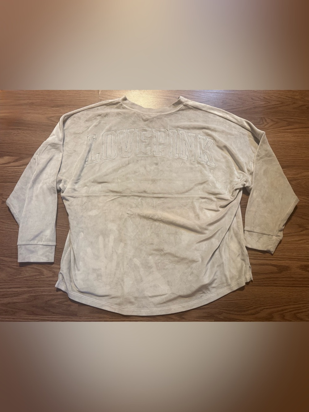 PINK Victoria's Secret Long Sleeve Crewneck Shirt in Light Tan/Cream